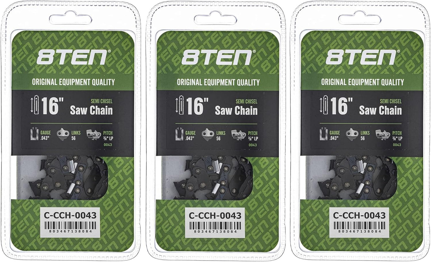 8TEN Semi Chisel Chainsaw Chain 16 Inch for DeWalt and More