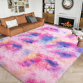 6x9 Plush Thick Carpet for Living Room, Hot Pink Rainbow Rug