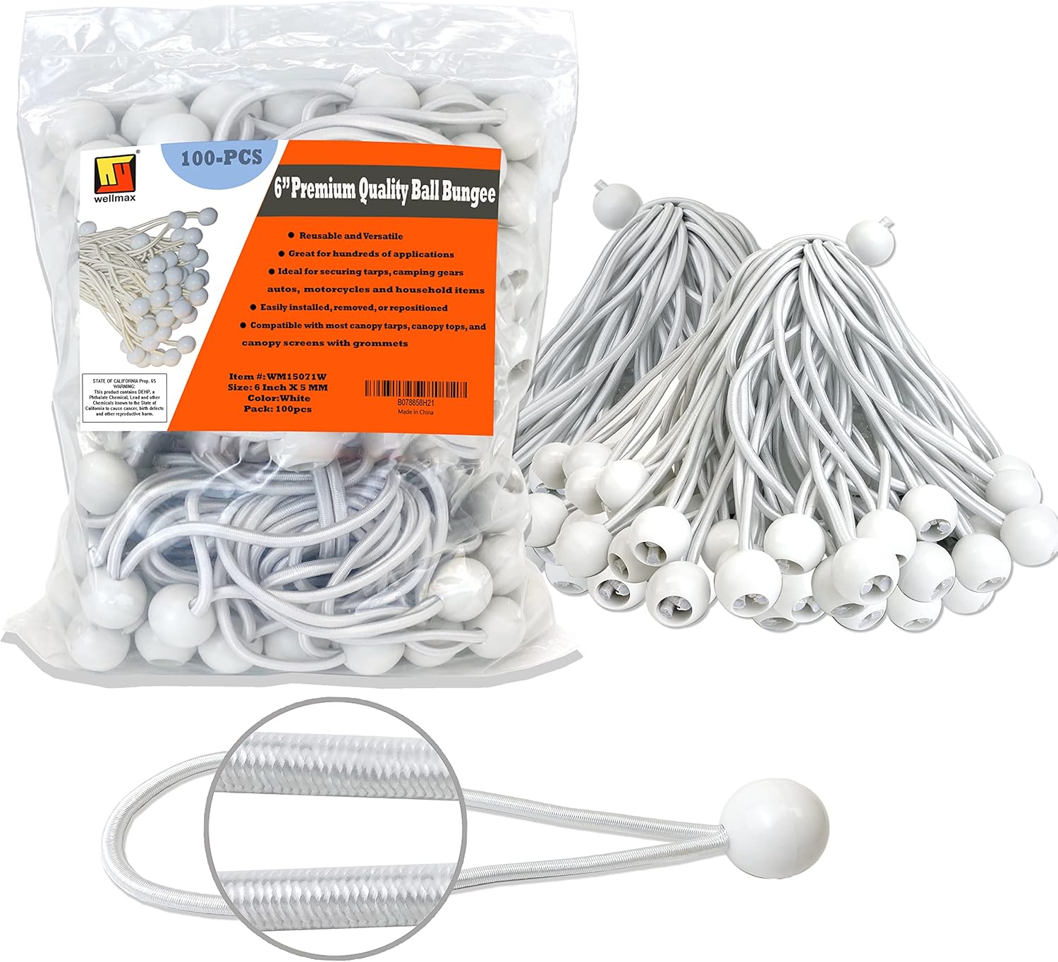 6 Inch Heavy Duty Ball Bungee Cords for Canopies and More