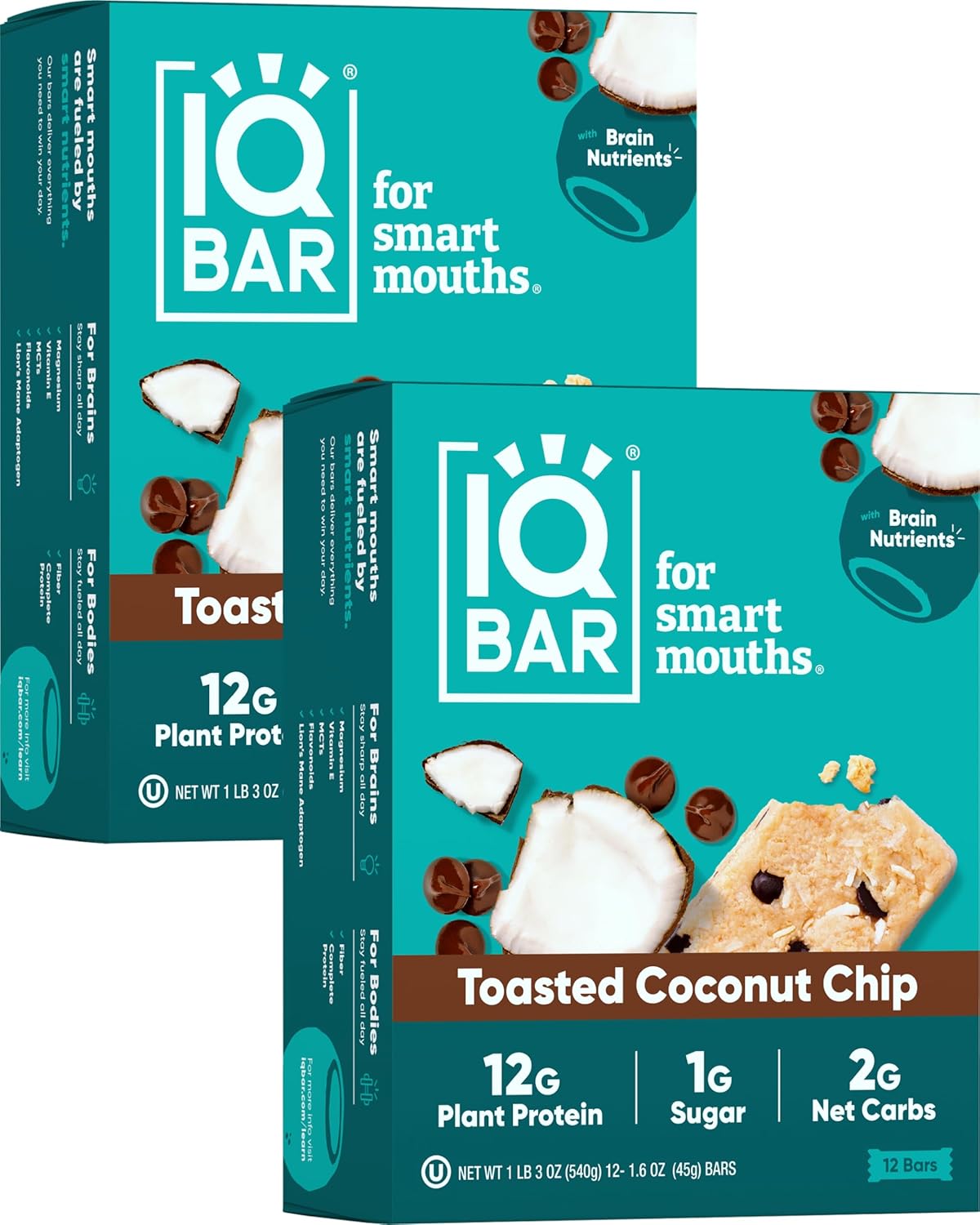 IQBAR Toasted Coconut Chip Protein Bars - Low Carb Vegan Snack