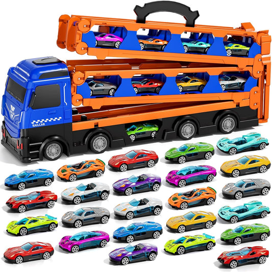 iHaHa 78 inches Transport Truck with 24 Die-Cast Cars Toys