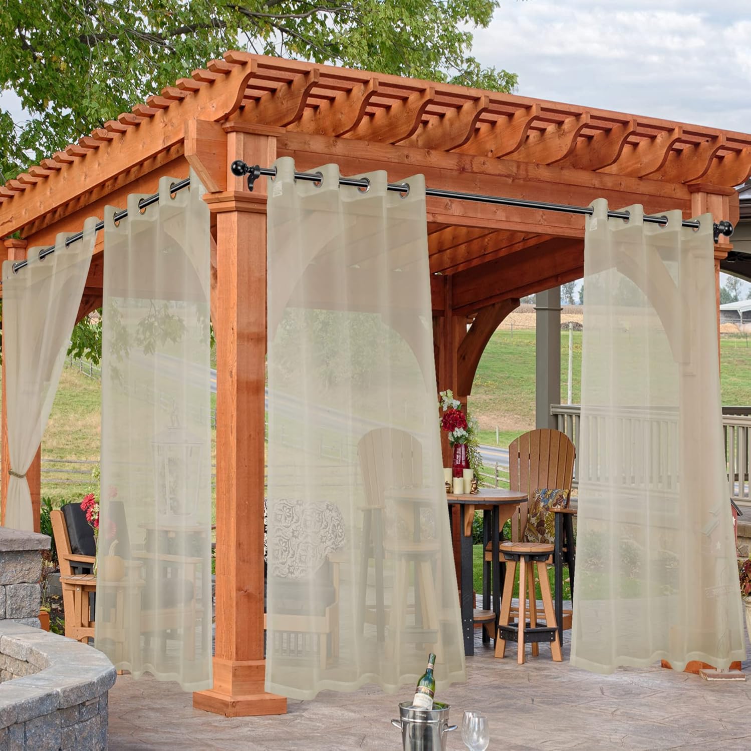 Outdoor Sheer Curtains for Patio Waterproof - 4 Panels 54 x 84