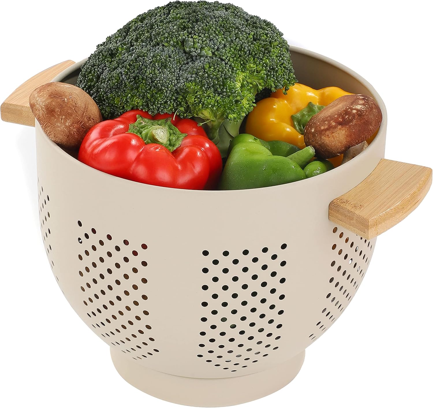 Metal Colander with Wood Handle, 5.5 Quart Kitchen Strainer