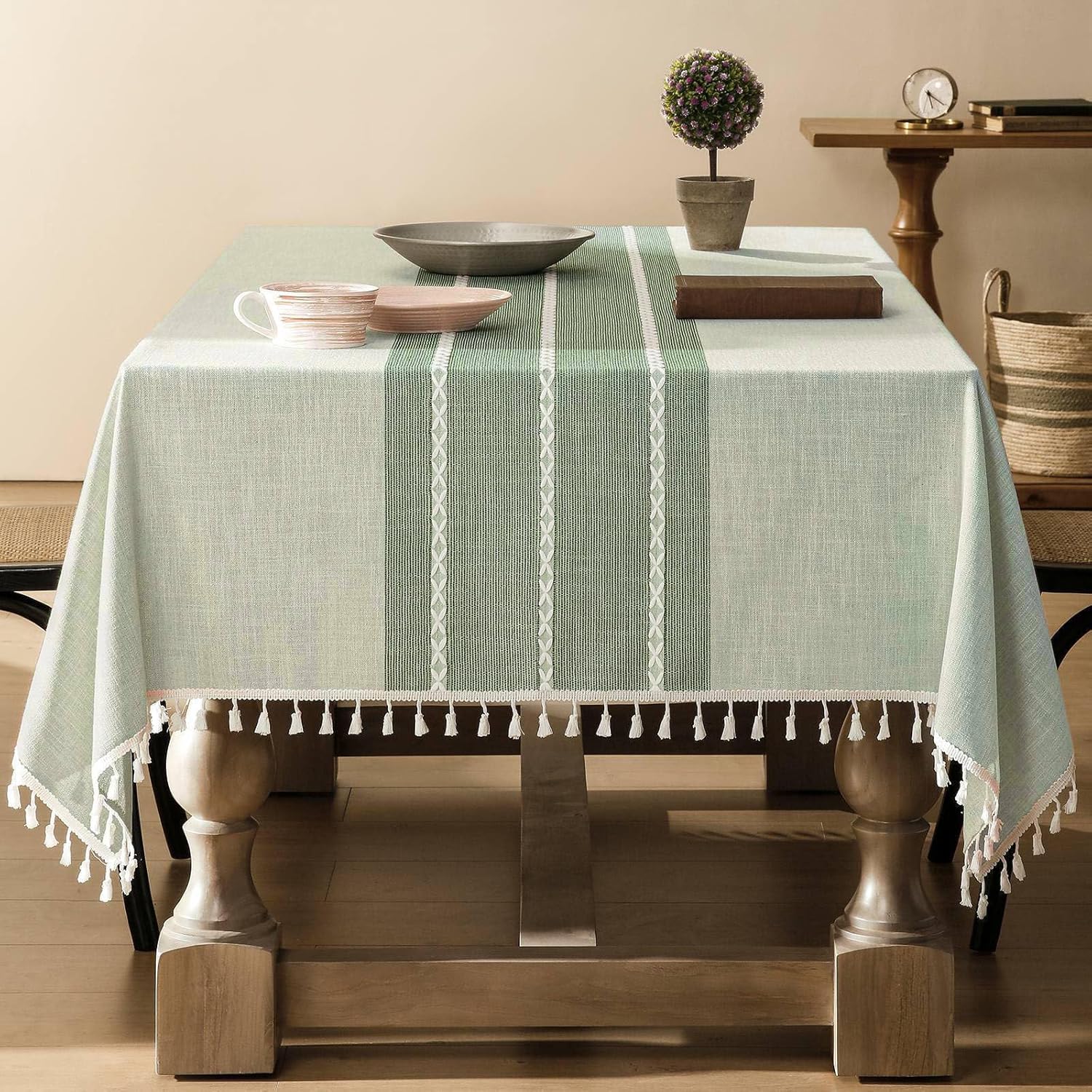 ZeeMart Contrast Linen Table Cloth for Farmhouse Style Decor