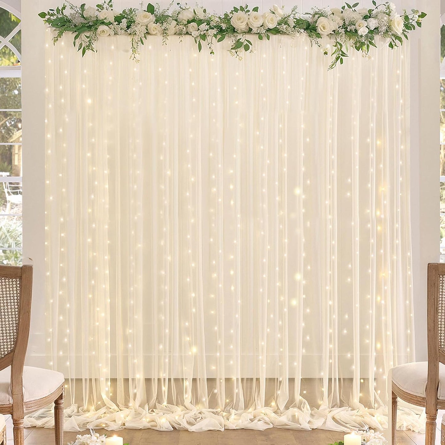 Champagne Backdrop Curtains with Lights for Wedding Parties