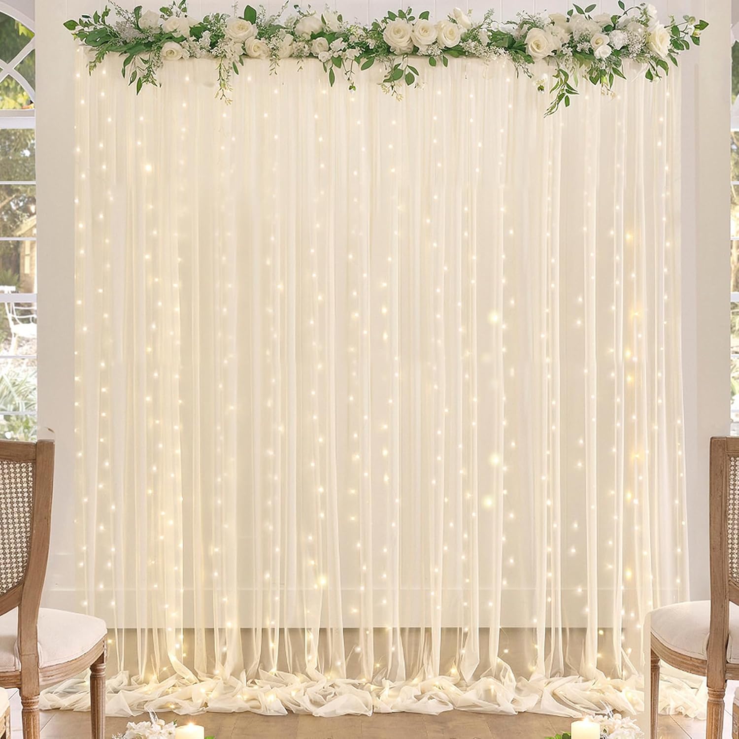 Champagne Backdrop Curtains with Lights for Wedding Parties