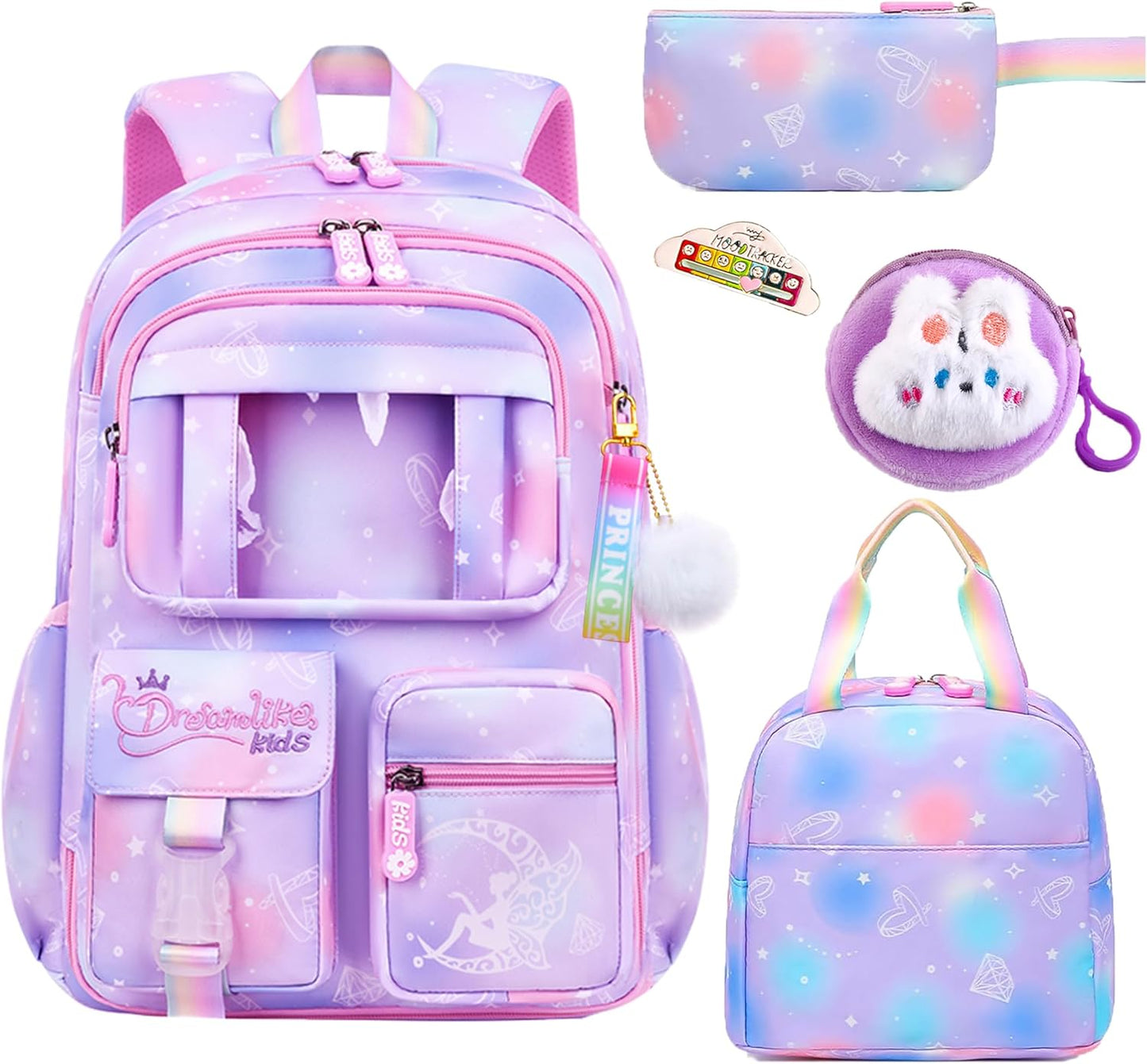 Kawaii Backpack Set with Cute Heart Print for Teens and Kids
