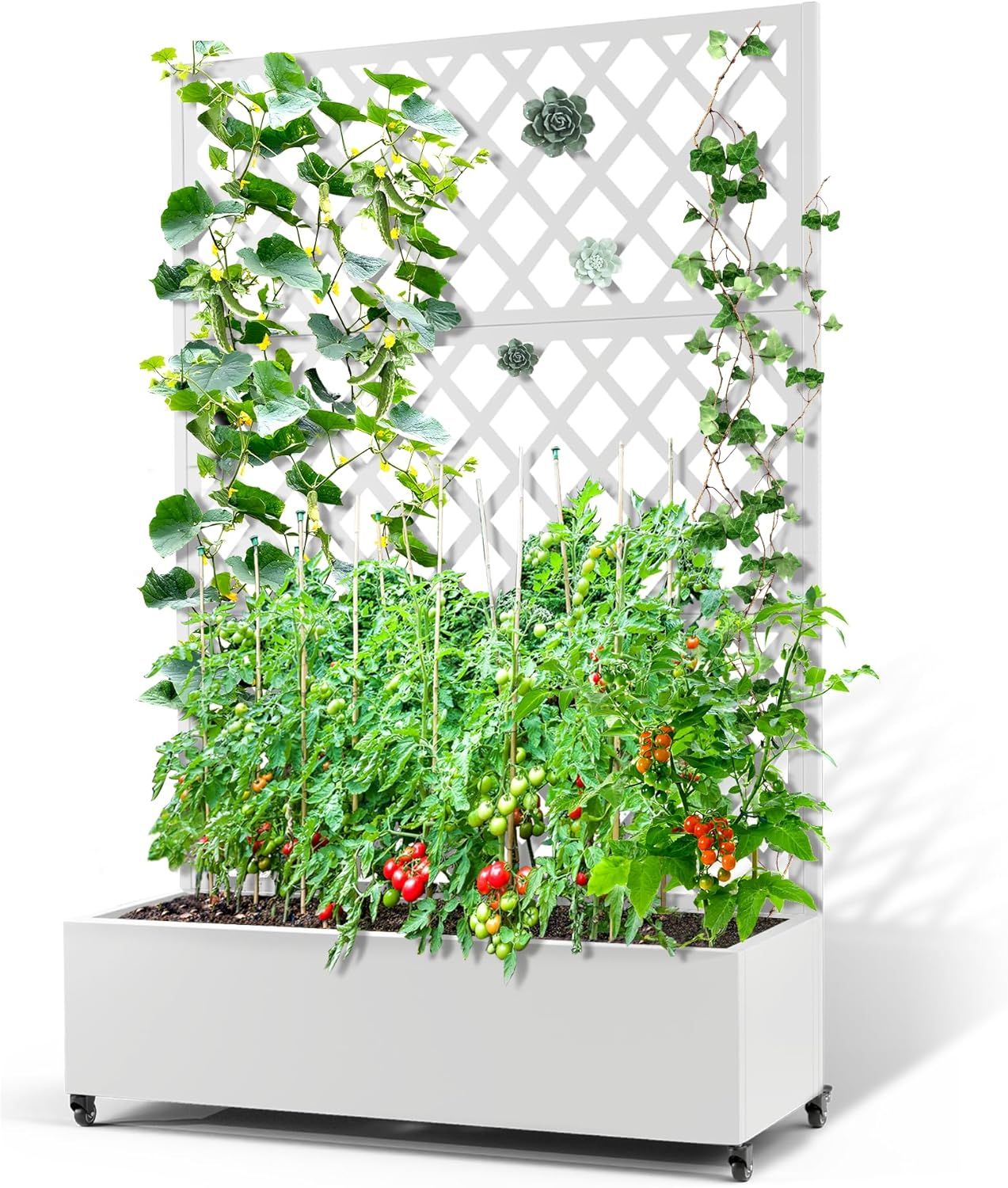Metal Planter Box with Trellis & Wheels for Climbing Plants