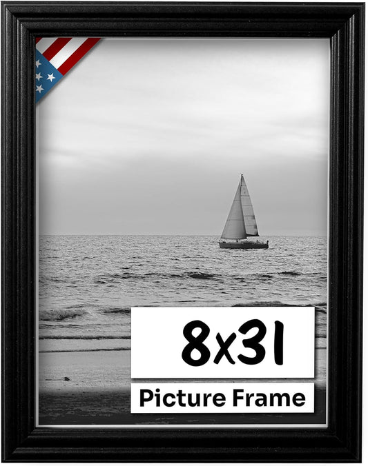 Black 8x31 Picture Frame - Handmade Solid Wood Wall Decor