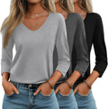 Women's 3 Pack 3/4 Sleeve V Neck T-Shirts - Soft Stretch Basics