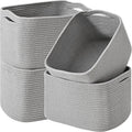 Storage Baskets for Organizing & Shelves - 4 Pack Grey Cotton Rope