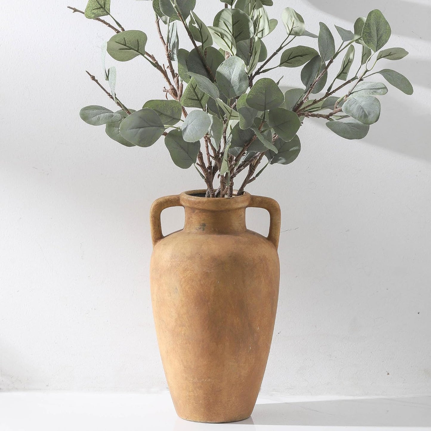 Large Ceramic Vase with 2 Handles for Rustic Home Decor