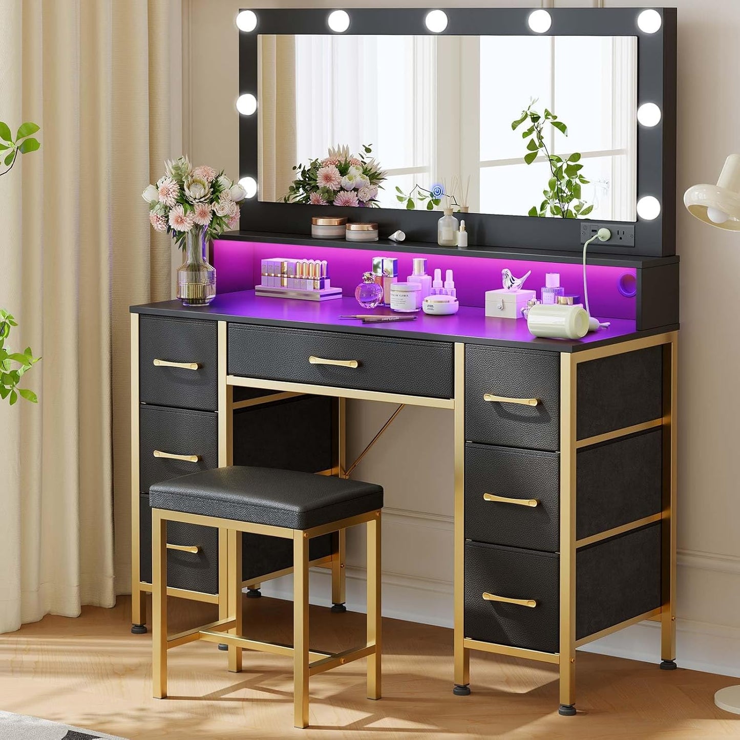 Rolanstar Vanity Desk: Glam Up with Lights & Storage