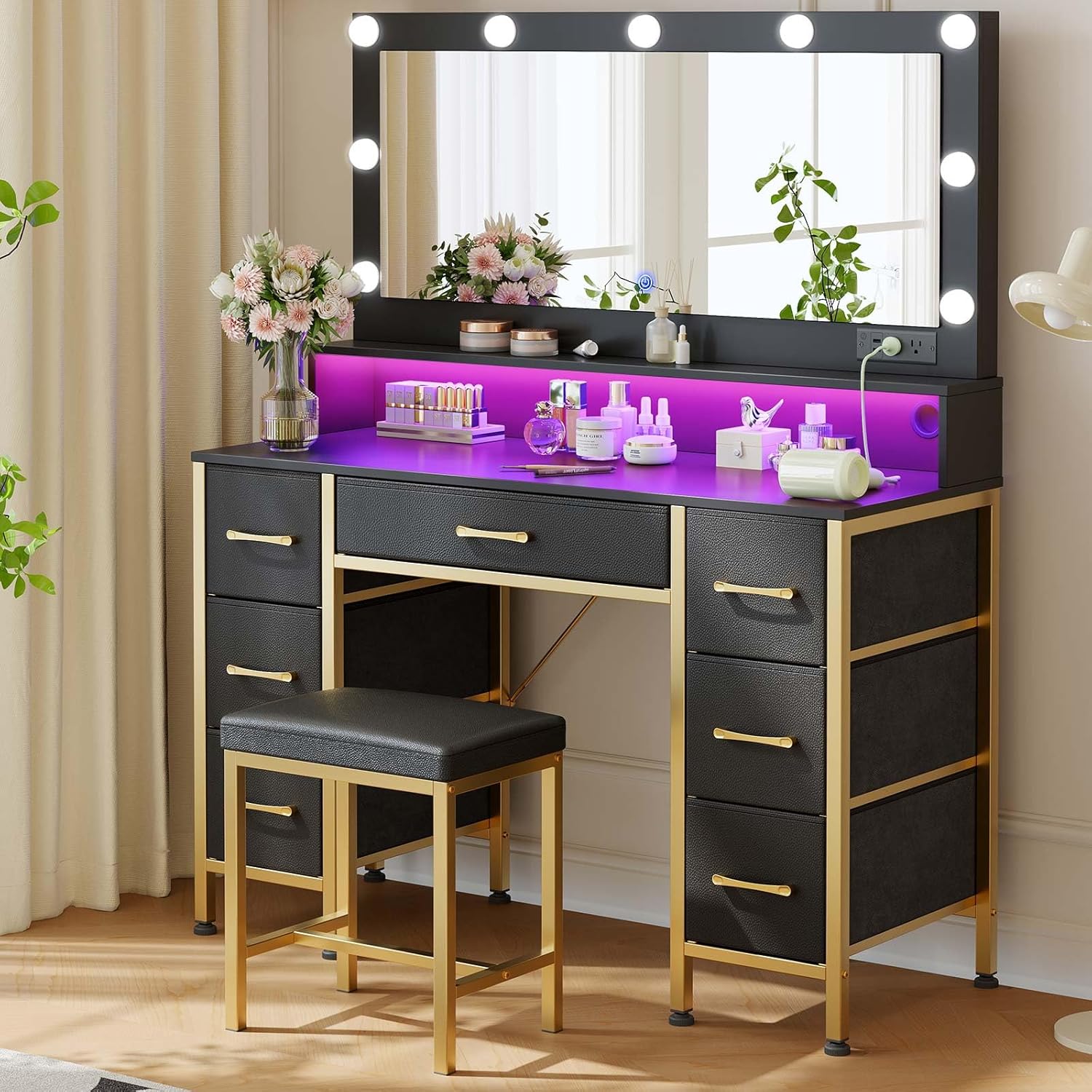Rolanstar Vanity Desk: Glam Up with Lights & Storage