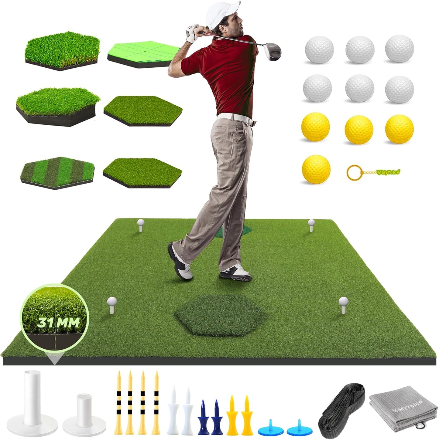 MyVoice Golf Hitting Mat - Versatile 8-in-1 Practice Mat