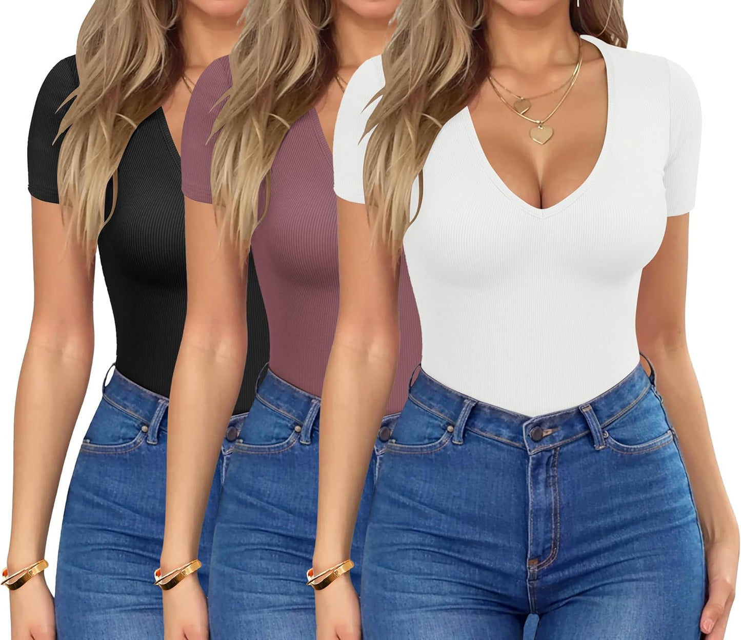 HOTOUCH Deep V Neck Tops for Women - Sexy Summer Fashion Tee