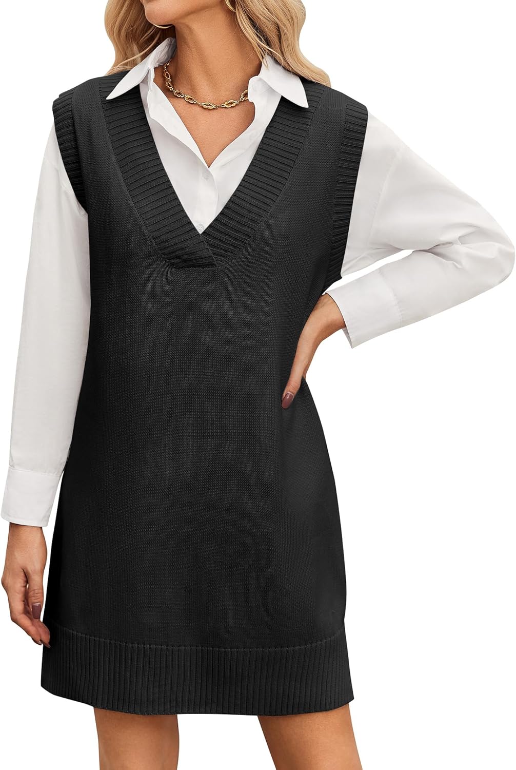 Stylish Oversized Sleeveless Sweater Vest Dress for Fall Fashion