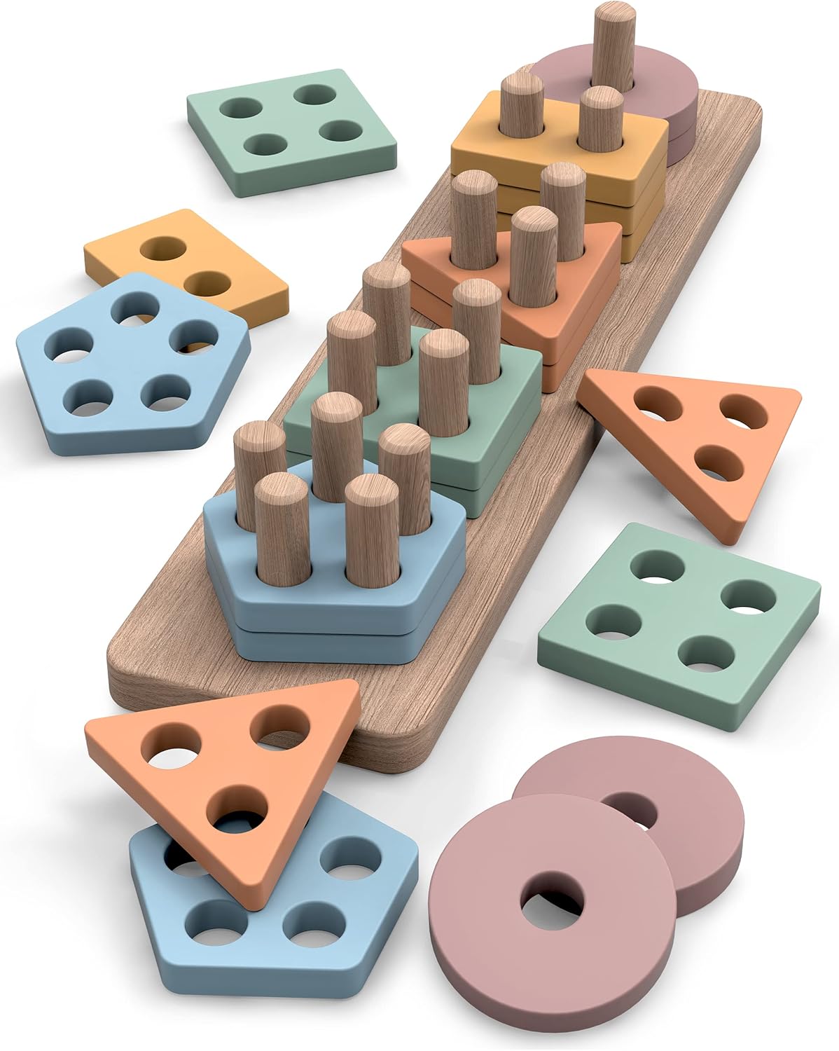 Montessori Wooden Toy Set - Shape Sorter & Stacker