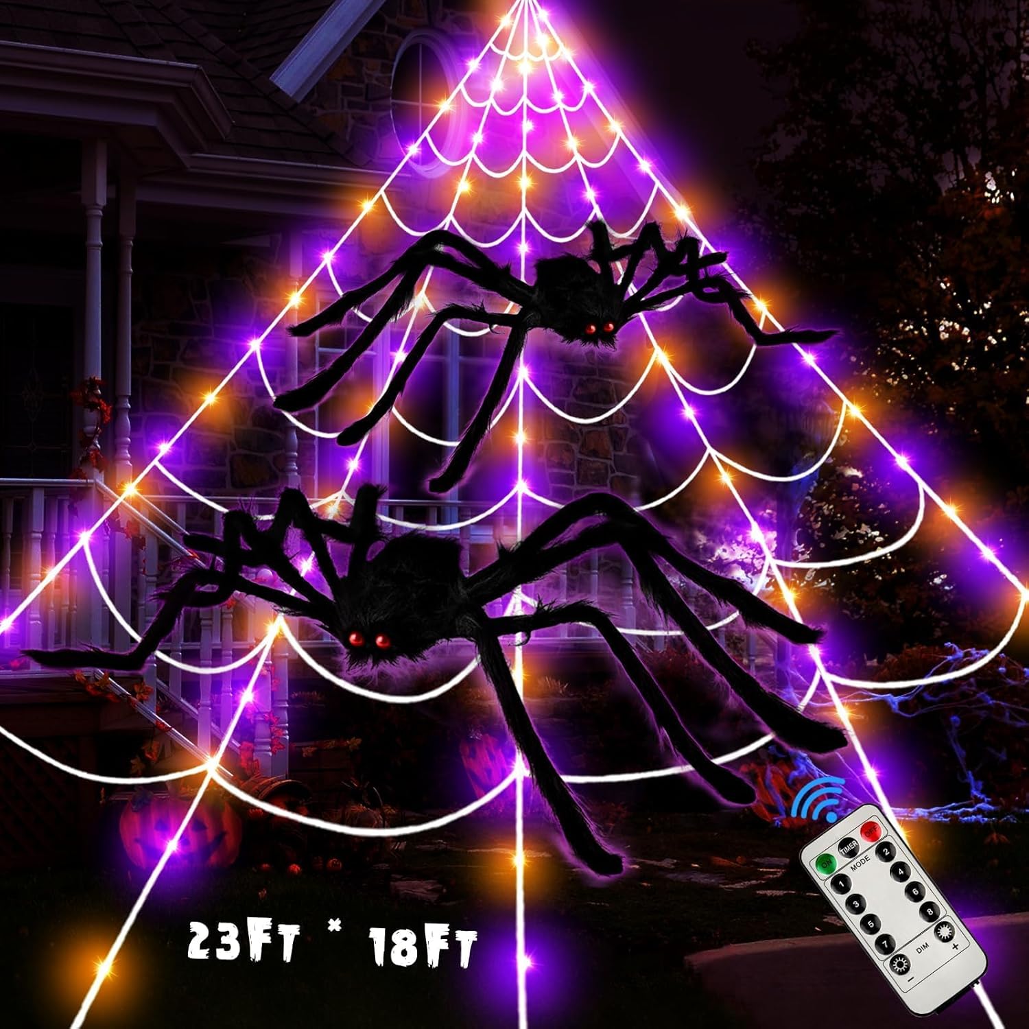 Giant Spider Web Halloween Decorations with LED Lights for Outdoors