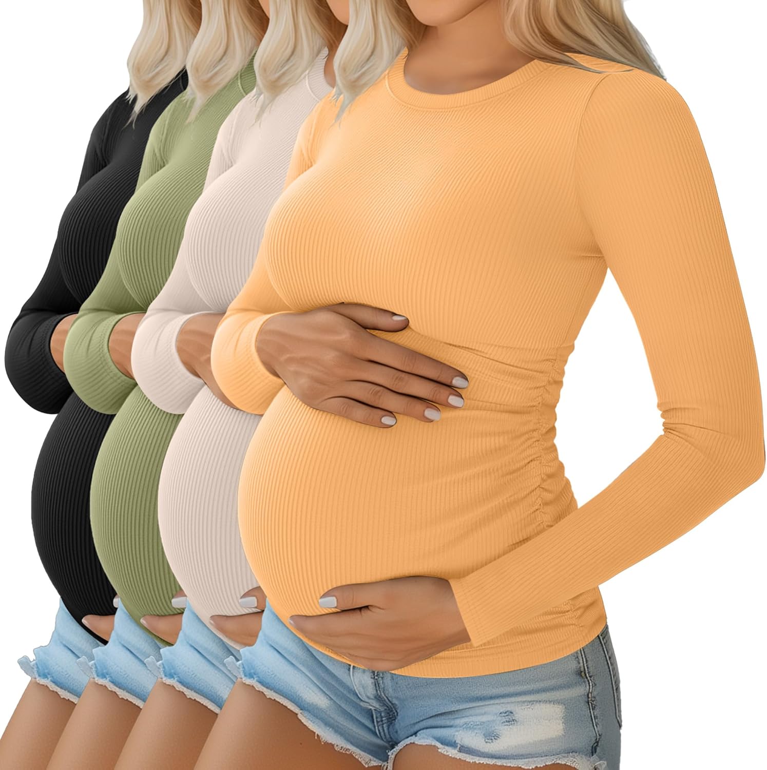 Comfortable Maternity Shirts for Women - 4 Pack Cotton Tops