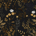 Black Floral Peel and Stick Wallpaper - Waterproof Gold Leaf Contact