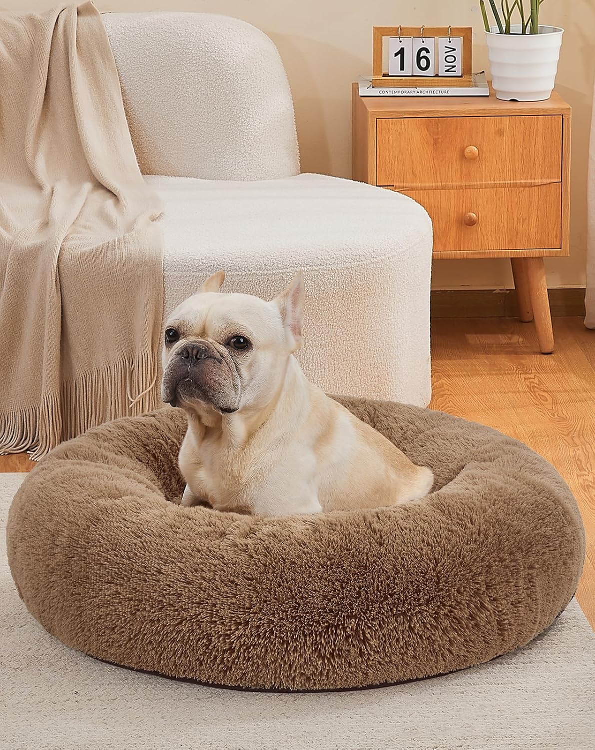 OhGeni Calming Donut Dog Bed for Medium Pets, 30 inches