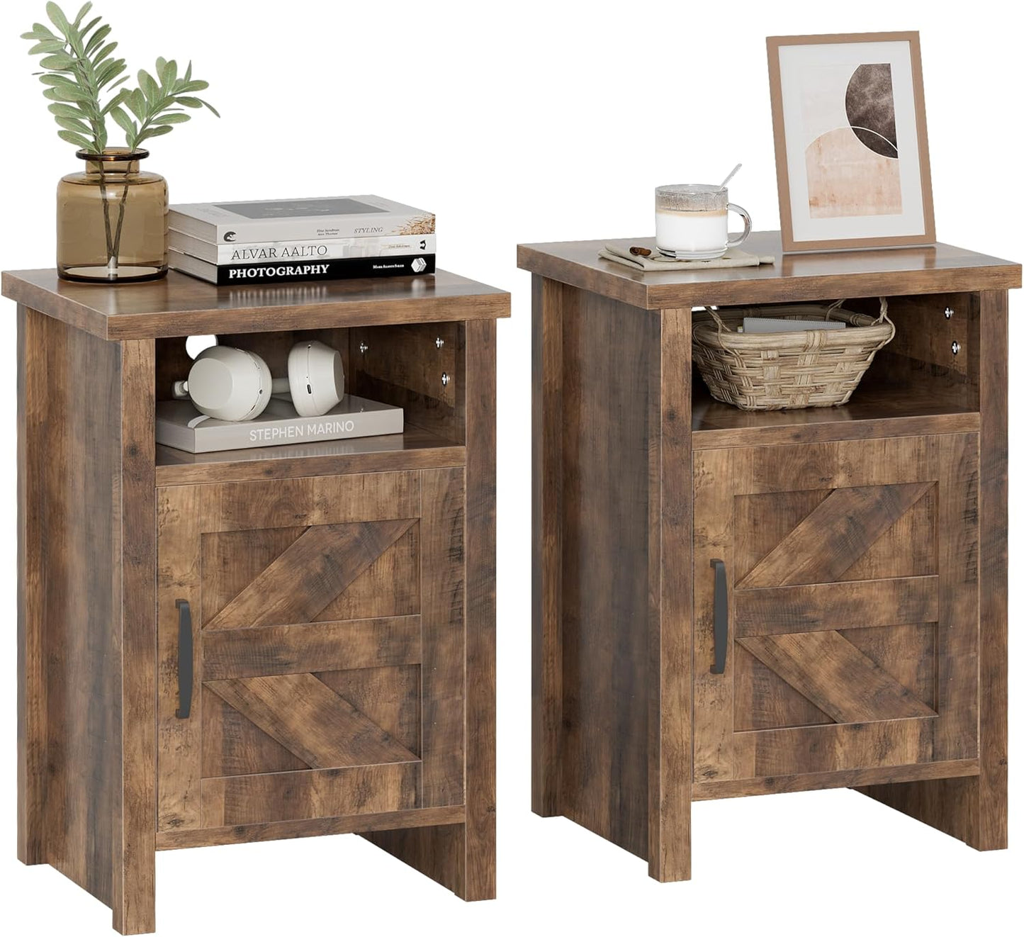 Farmhouse Modern Nightstands with Storage Shelf and Barn Door