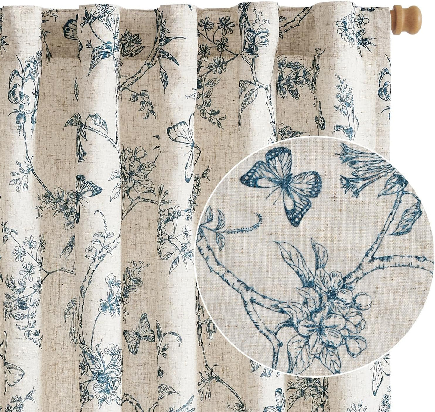 Lazzzy Blue Floral Curtains 84 Inch Length for Vintage Style