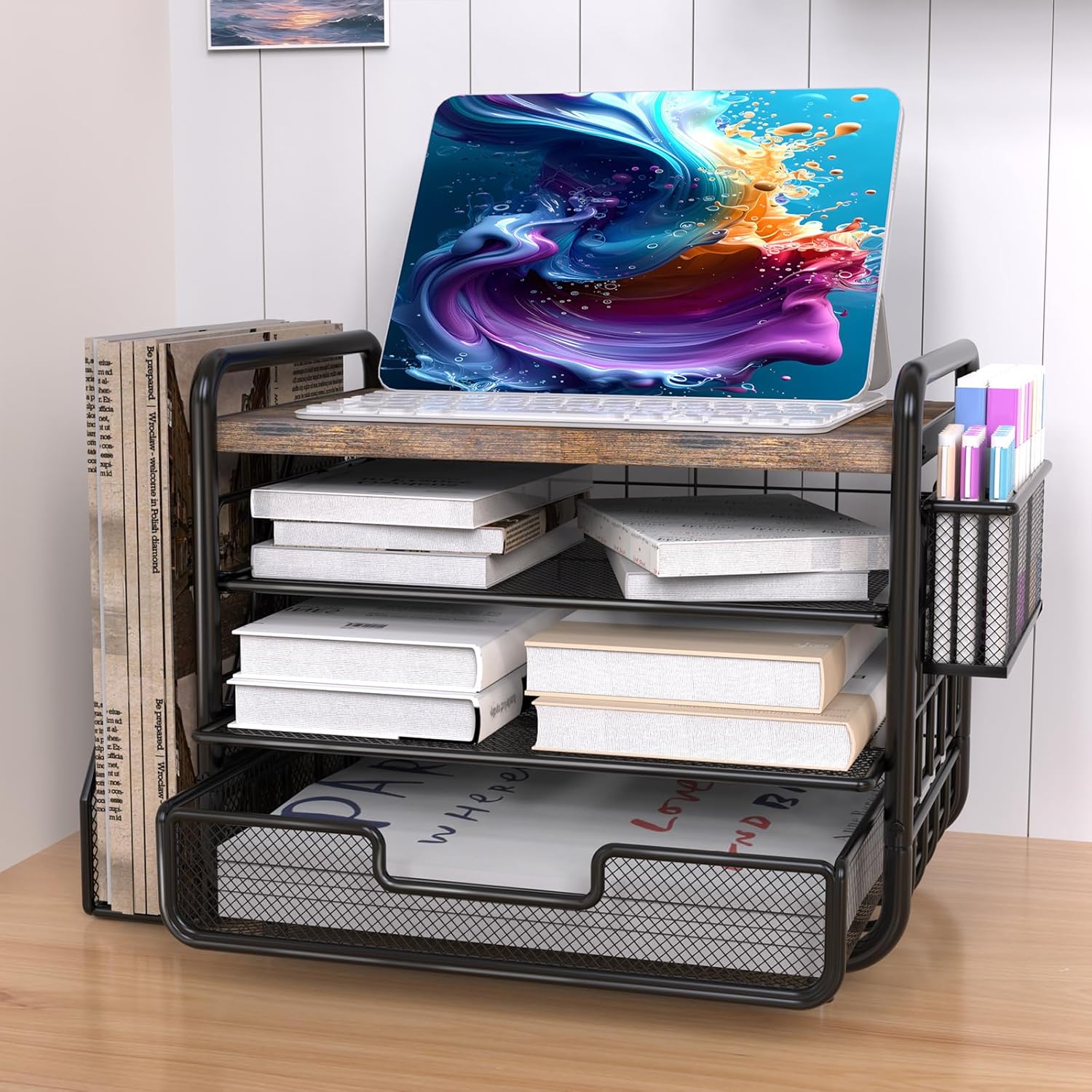 Large Capacity Wooden Desk Organizer - Stay Organized Effortlessly