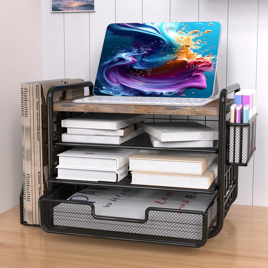 Large Capacity Wooden Desk Organizer - Stay Organized Effortlessly