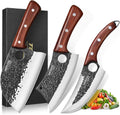 3PCS Butcher Knife Set Hand Forged Serbian Chef Cleaver Viking Knives