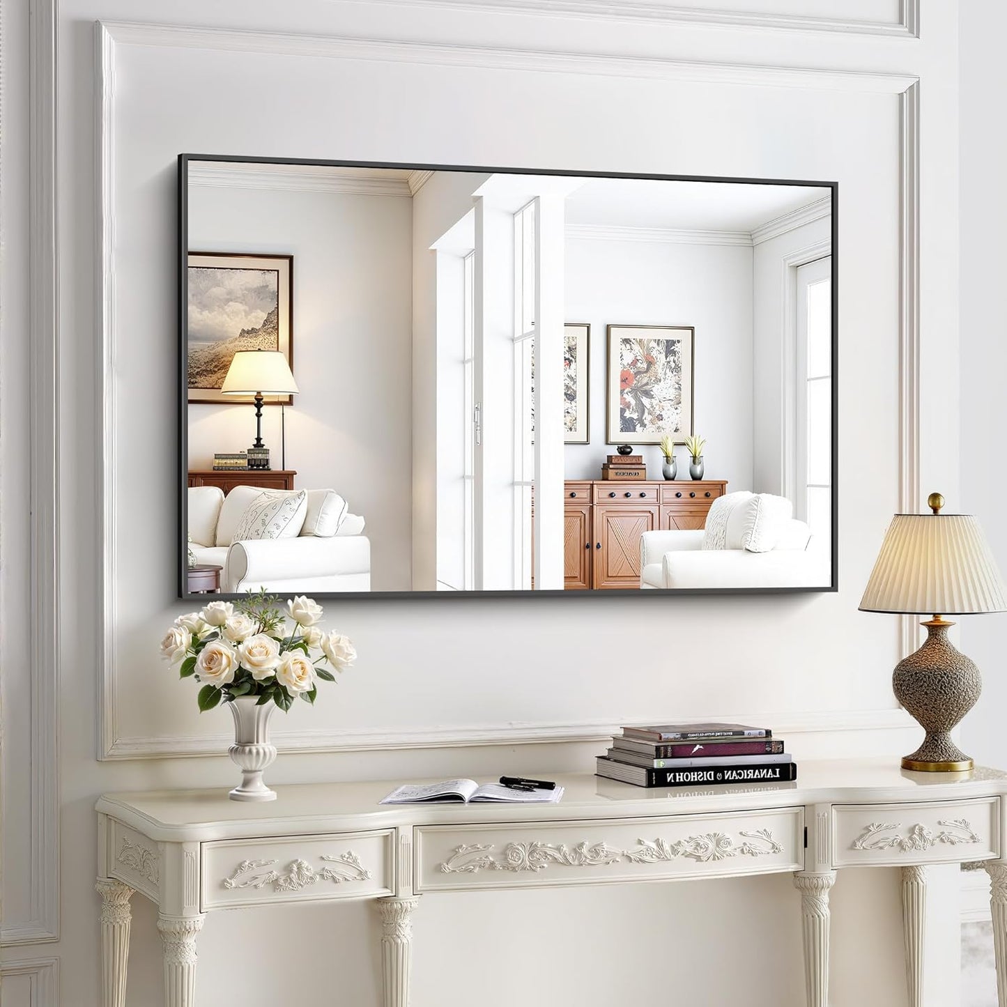 KOCUUY Black Rectangle Mirror for Stylish Bathroom Decor