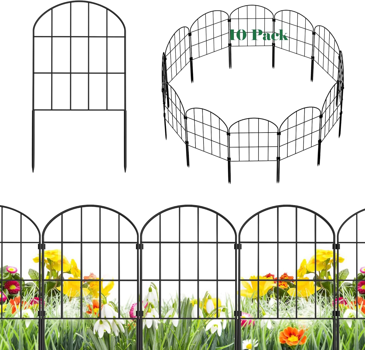 10 Pack Rustproof Decorative Garden Fence Panels by Ticanros - No Dig Border for Small Animals