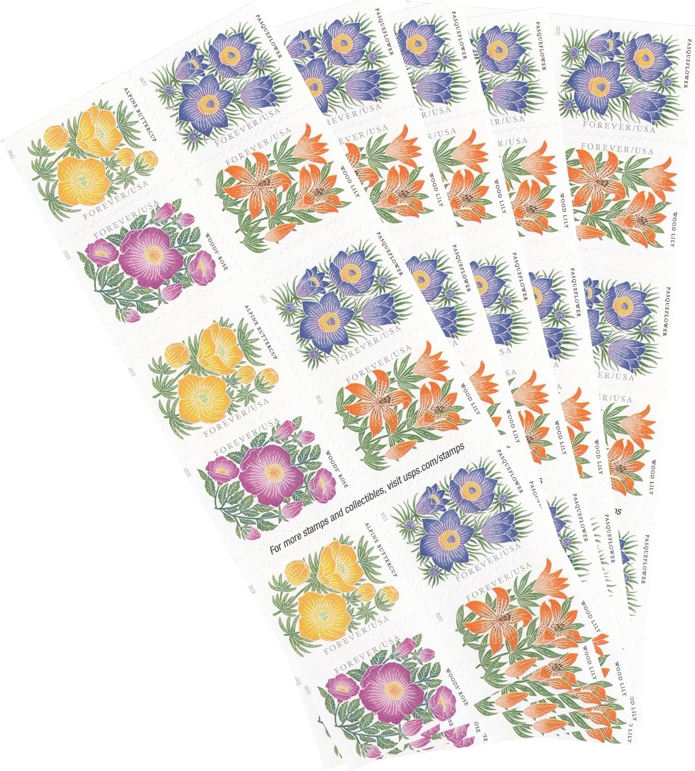 100 Post Stamps Flowers Designs for Mailing Forever Postage
