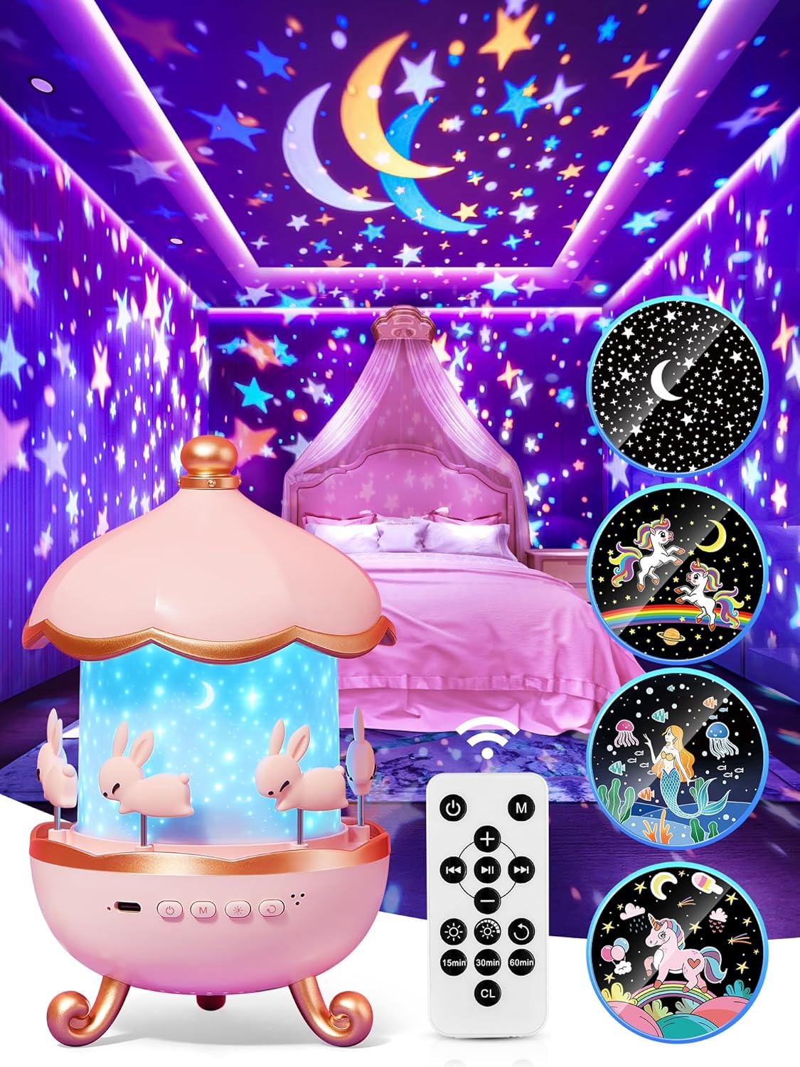 PIKOY Star Projector: 10 Music+15 Films, 315 Colors, 360 Remote Star Lights!
