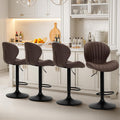 Bar Stools Set of 4 Brown Faux Leather Adjustable 24-32in - Swivel