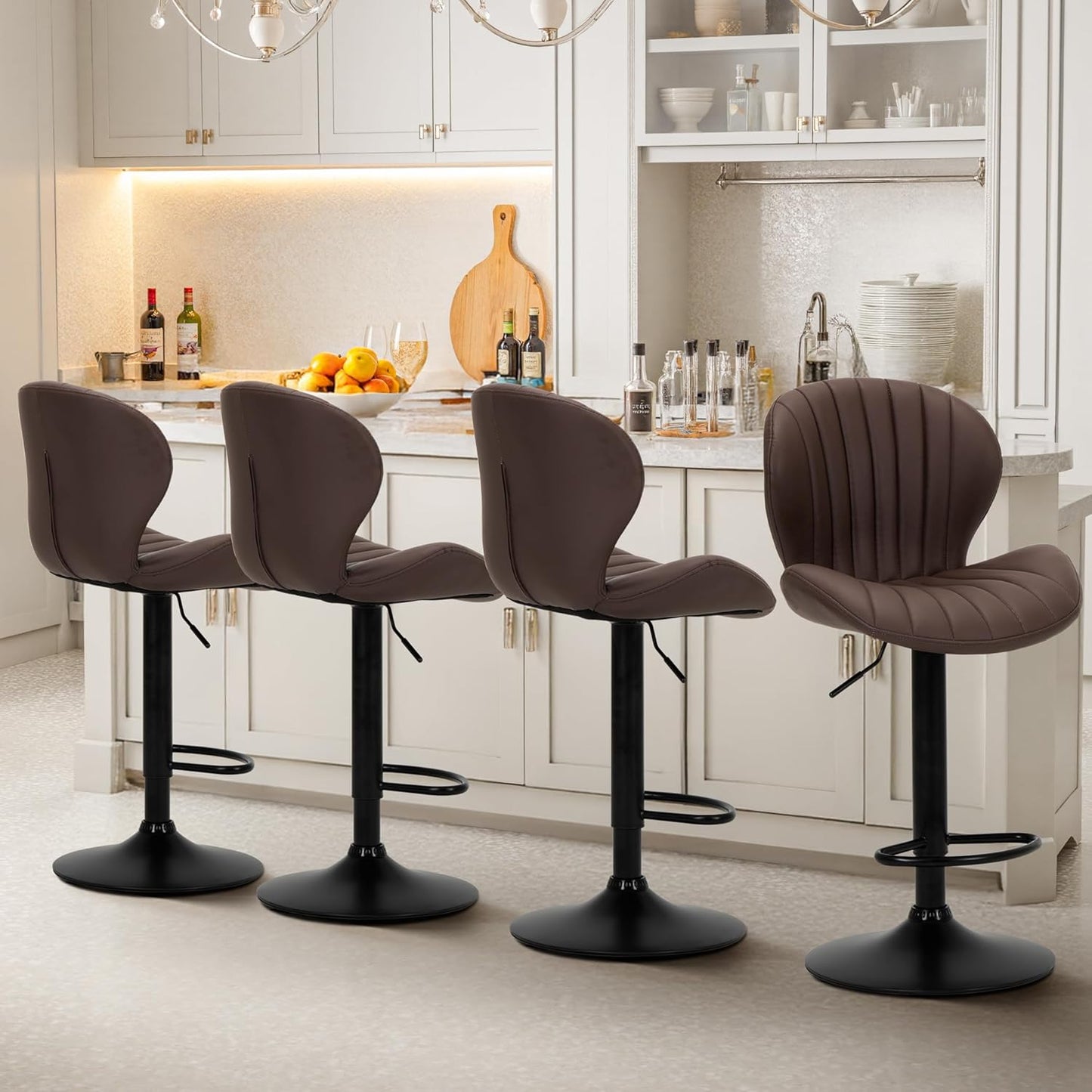 Adjustable Faux Leather Bar Stools Set of 4 for Kitchen Use
