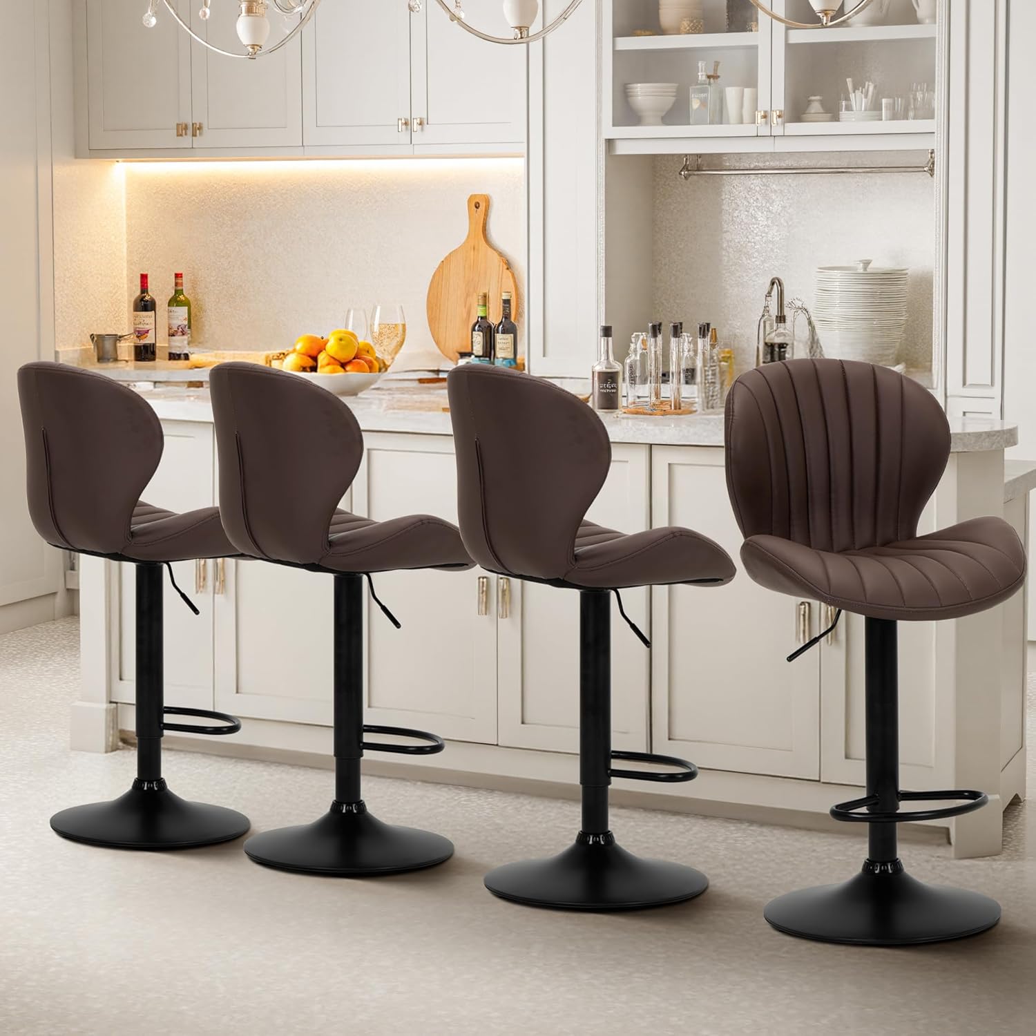Adjustable Faux Leather Bar Stools Set of 4 for Kitchen Use