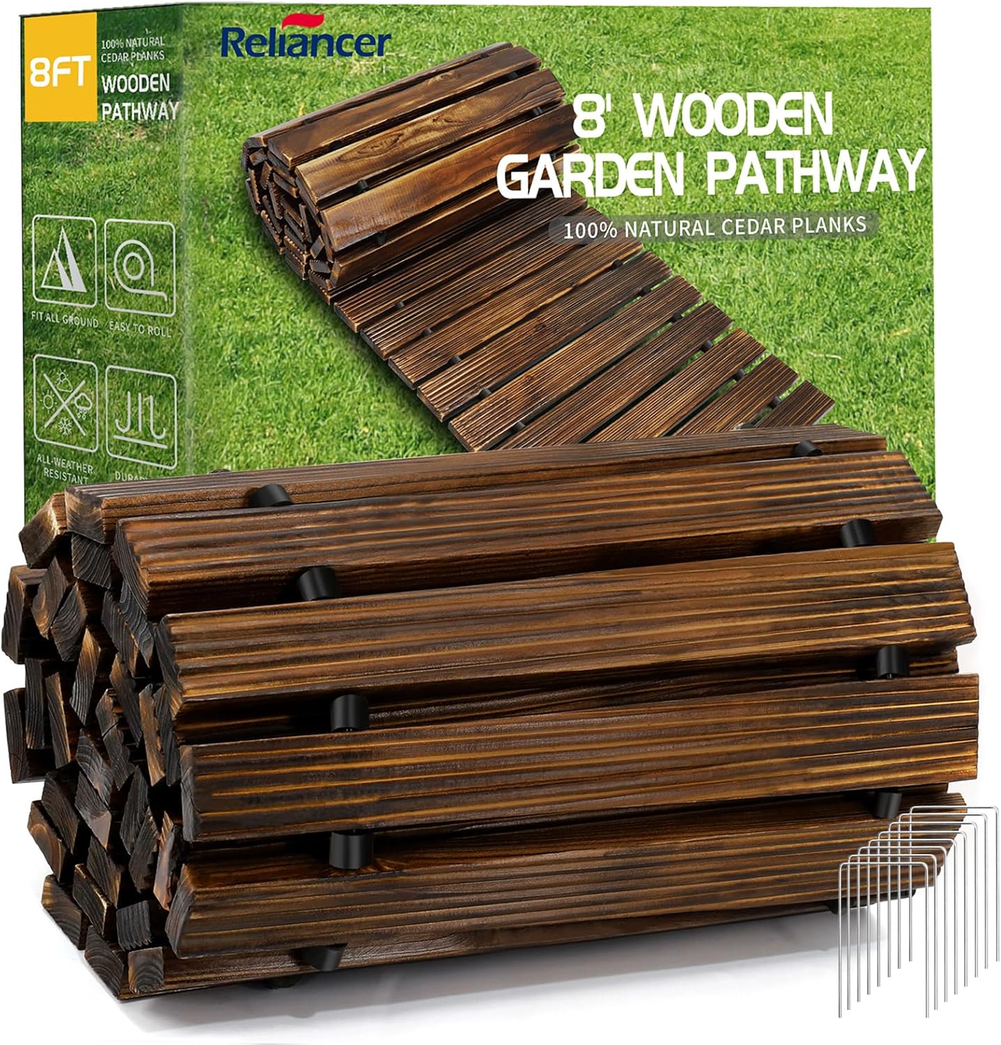 RELIANCER 8ft Wooden Garden Pathway for Outdoor Spaces