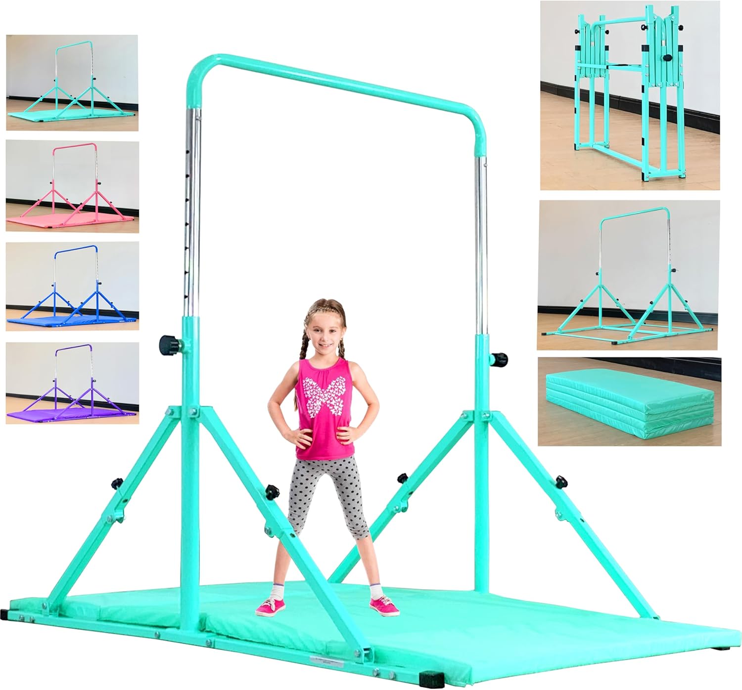 Foldable Gymnastic Bar for Kids with Adjustable Height Levels