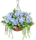 Artificial Hanging Hydrangea Basket Planter - Lifelike Blue Decor