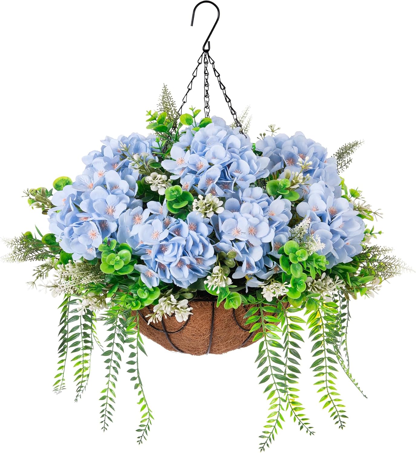 Artificial Flowers in Hanging Basket Planter for Home Decor