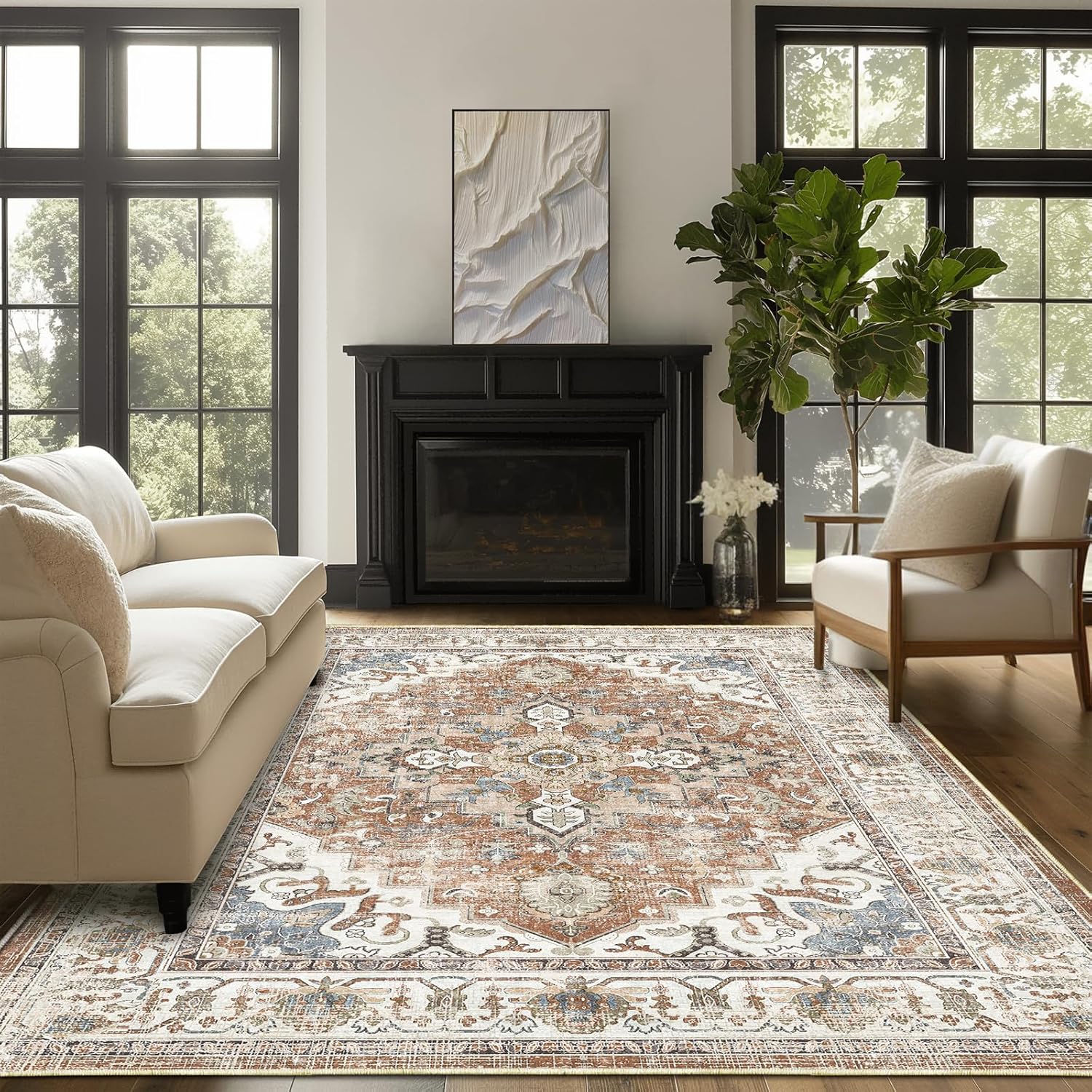 Soft Boho Vintage 5x7 Area Rugs for Living Room - Machine Washable