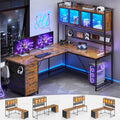 SEDETA L Shaped Gaming Desk with Drawers and LED Lights