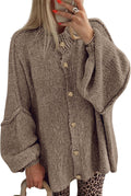 Cardigan Sweaters for Women Lantern Sleeve Oversized Button Front 4-6