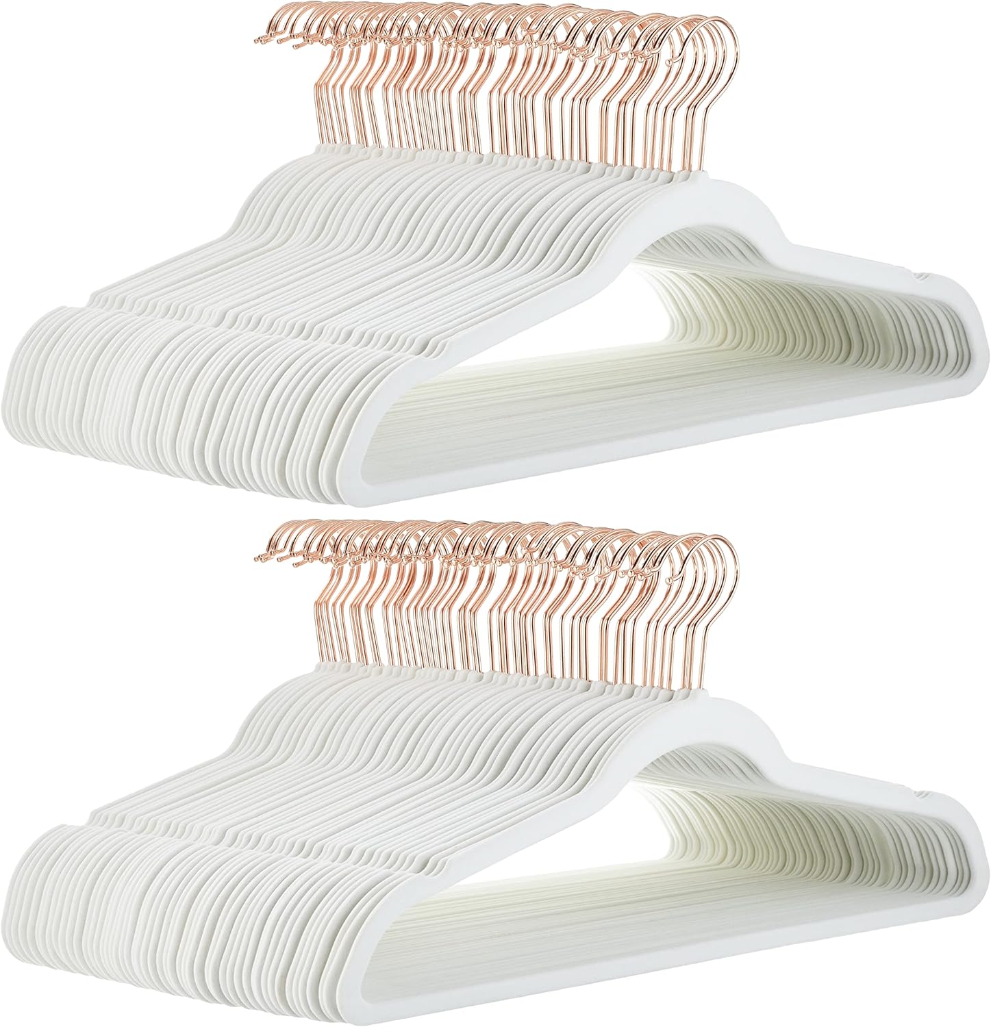 Slim Velvet Non-Slip Suit Clothes Hangers in Ivory/Rose Gold