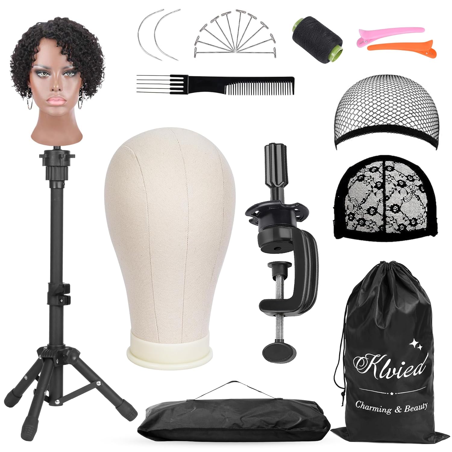 Klvied Wig Mannequin Stand for Cosmetology and Hairdressing