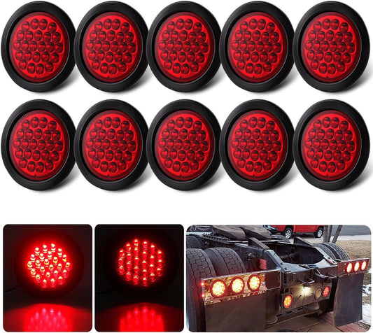 10Pcs 4 Inch Round LED Trailer Tail Lights for Trucks and RVs