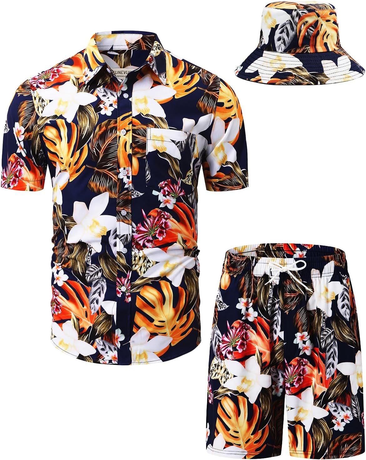 TUNEVUSE Mens Hawaiian Shirts and Shorts Set for Summer Fun