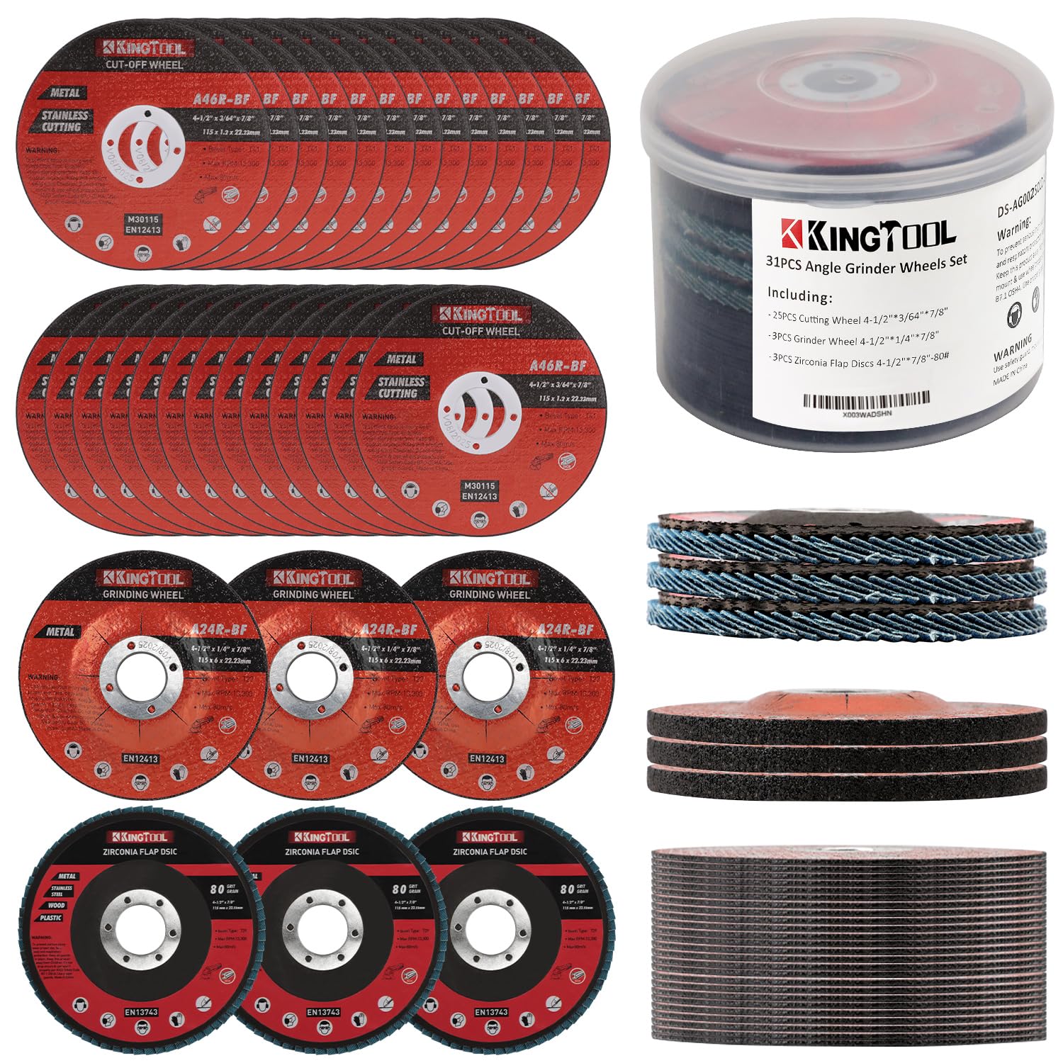 KingTool 31pcs Grinder Disc Set - Precision Cutting & Grinding for Steel